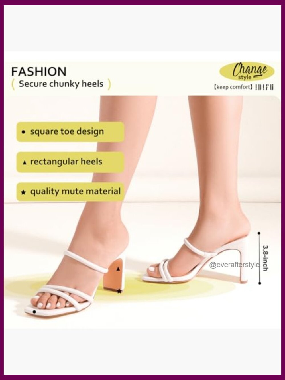 Chunky Block Heel Square Toe Three Strap Slip On Heels Sandals - Picture 2 of 7